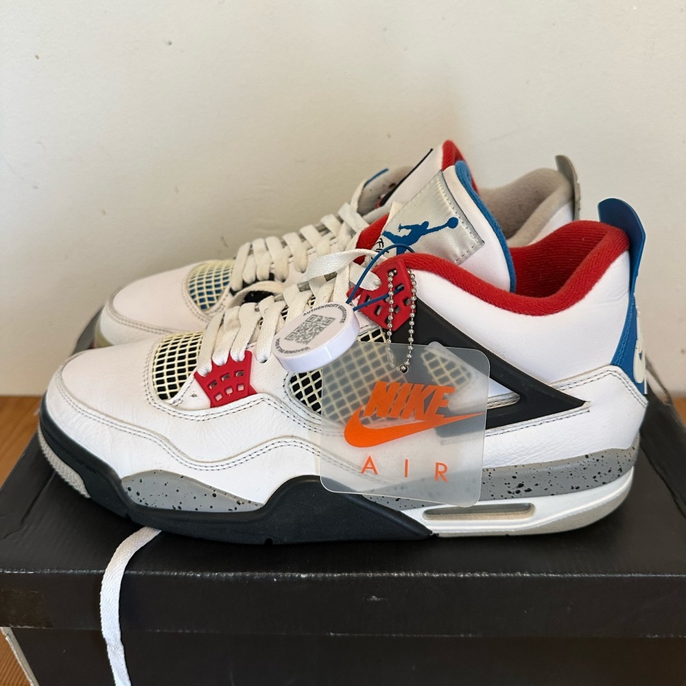 Air Jordan 4 Retro “What The 4” White/Red/Blue Cement – Men’s Size 10